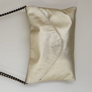 J Crew Gold Pebbled Leather Chain Bag. Size 10.5 X 8"